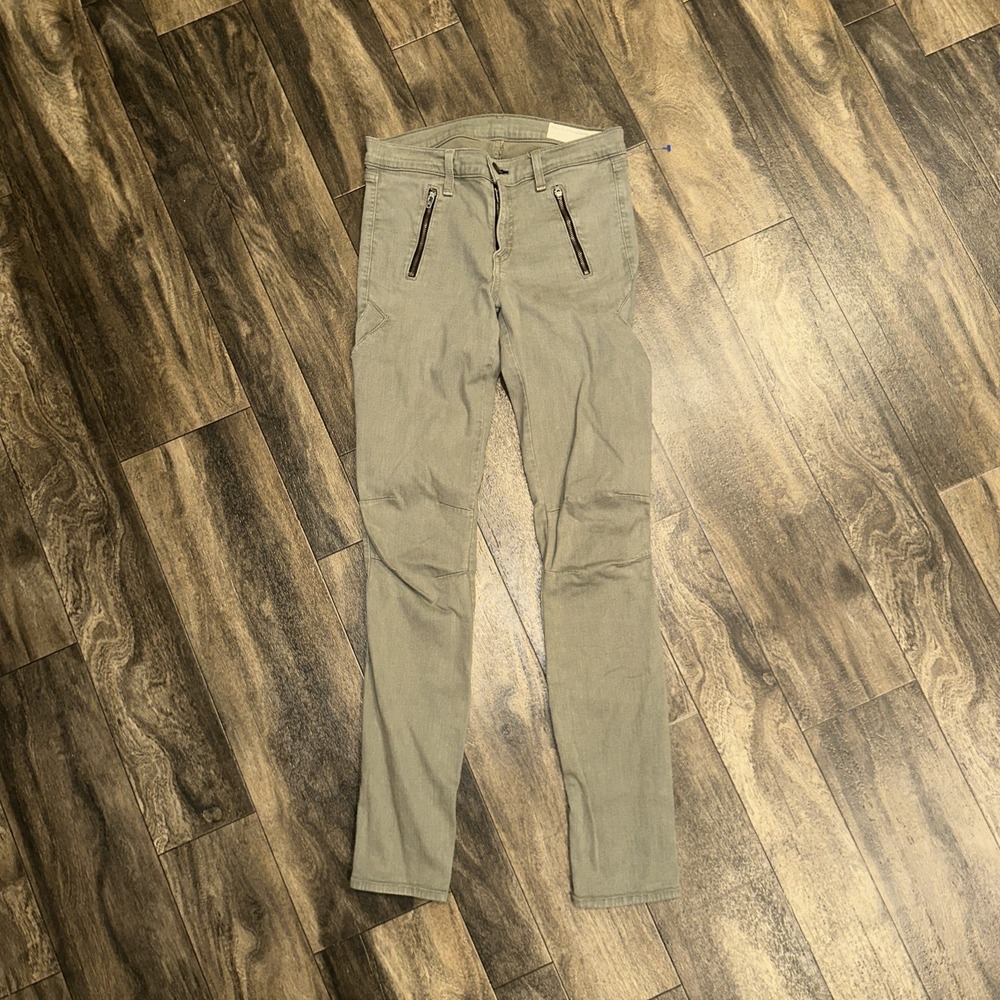 Rag & Bone Skinny Moto Utility Jeans Women's Size 27 Army Green Zip Pockets